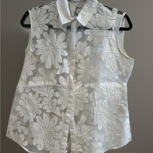 Anne Fontaine White Floral Sheer Blouse